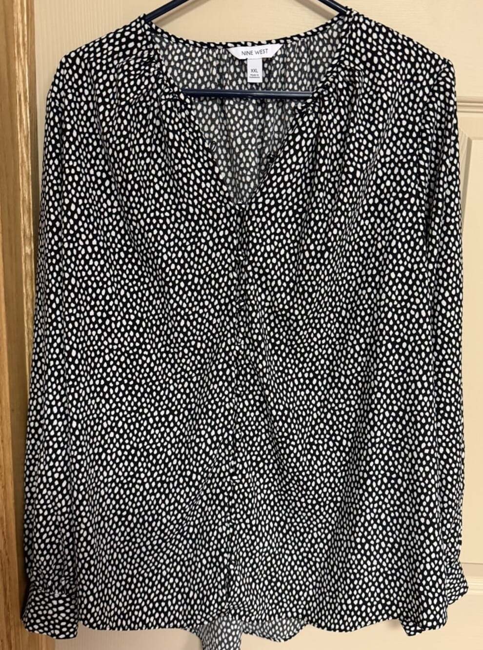 🆕Nine West Women’s Long Sleeve Button Down Blouse Black & White Size XXL career
